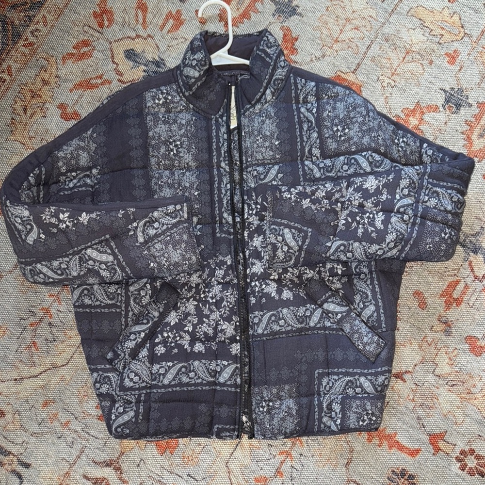 En Crme Navy Blue Patterned Quilted Jacket - image 5